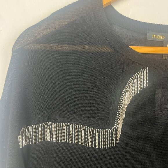 NWT Maje Black Wool Silver Fringe Knit Top T1 - Picture 4 of 8